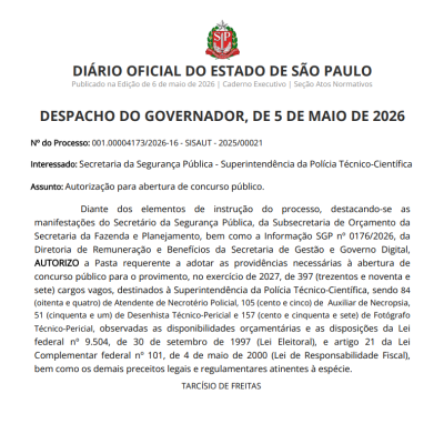 DESPACHO POLÍCIA CIENTÍFICA 2026